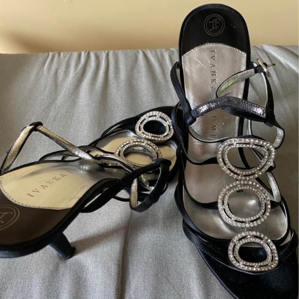 Ivanka Trump Black and Silver Heels with Metallic Embellishments